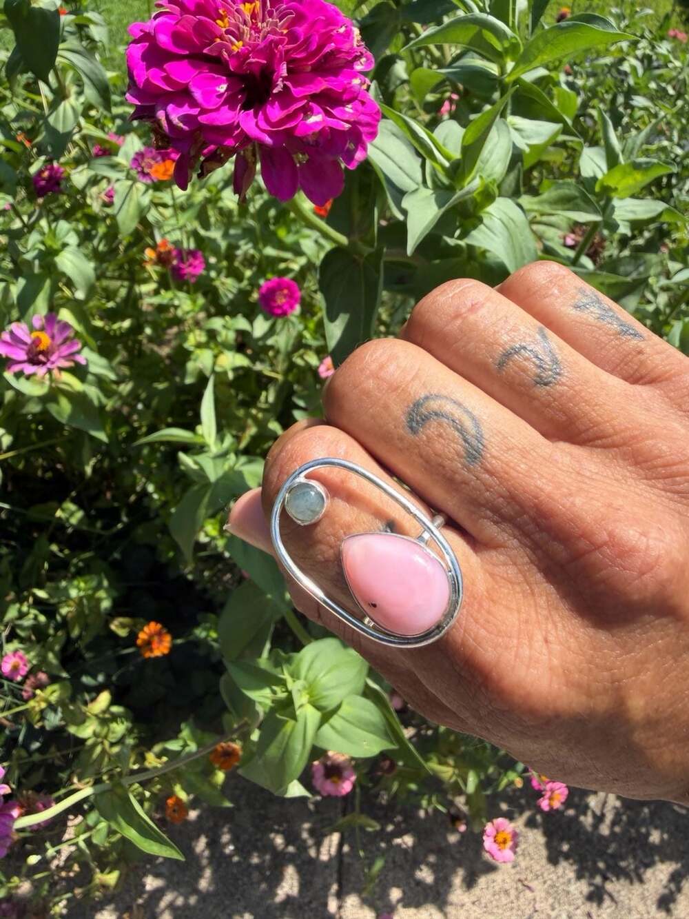 Pink Opal & Labradorite 925 sterling silver ring Size 10